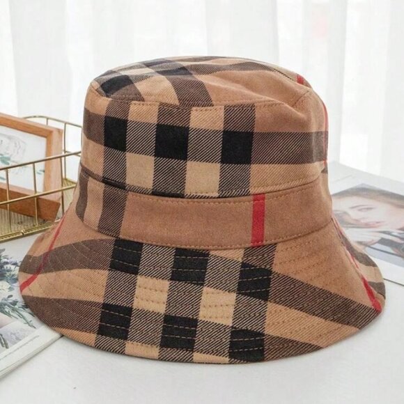 New Women’s Faux Suede Plaid Bucket Hat – Adjustable Fit - Picture 4 of 10